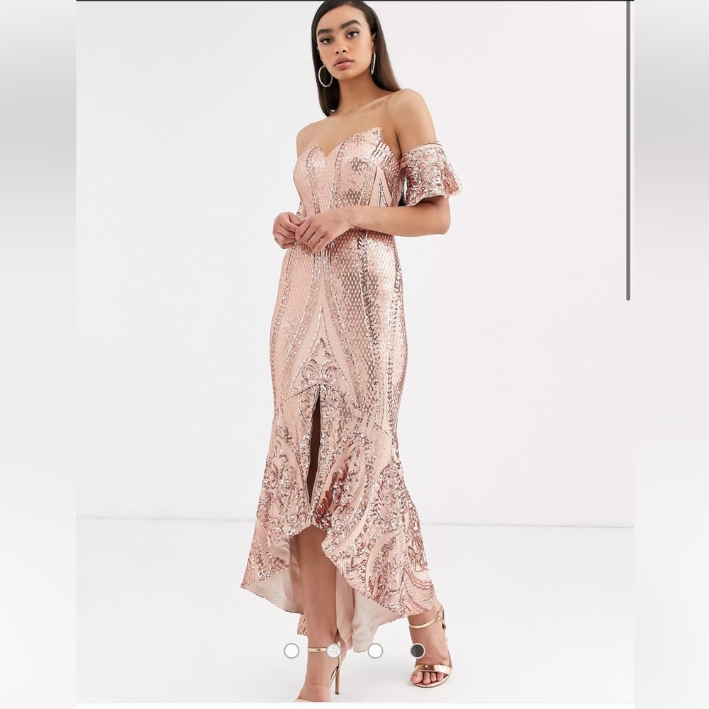 rose gold-sequined evening gown